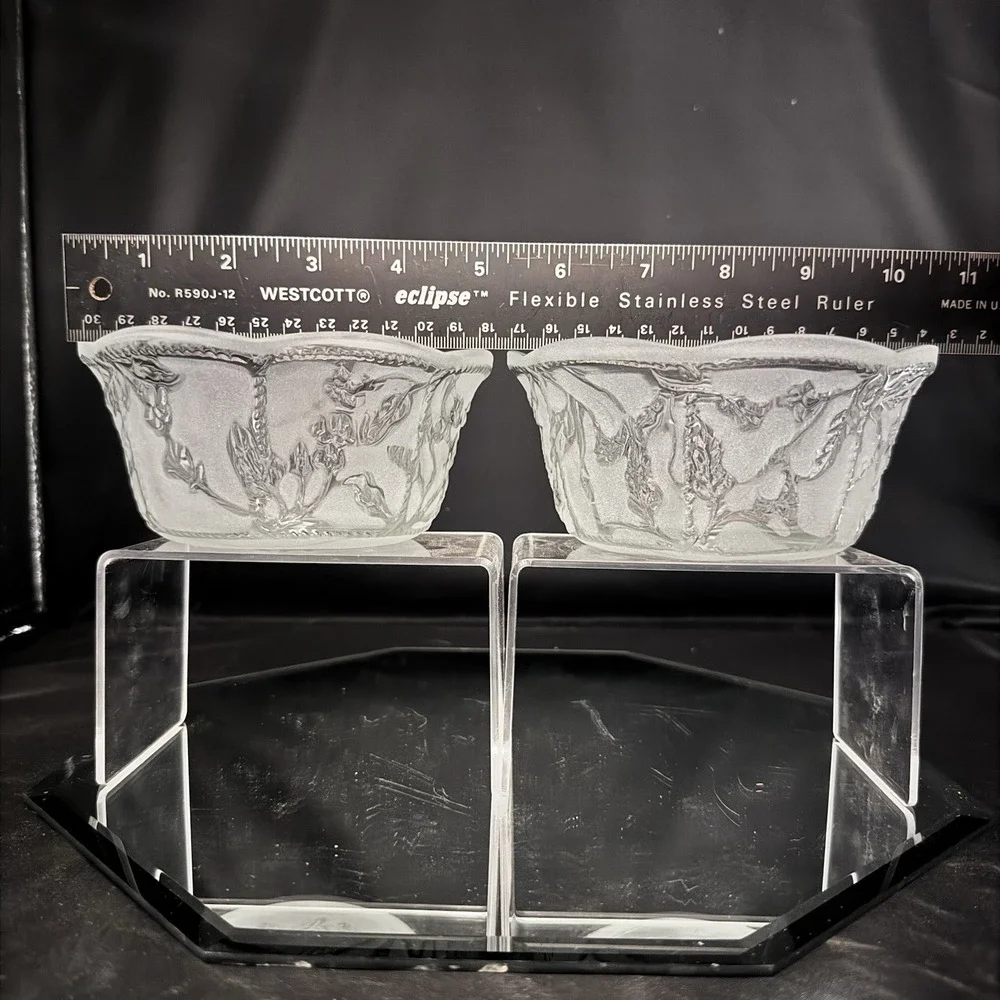 (2) Vintage KIG Indonesia Frosted Glass Textured Design 6